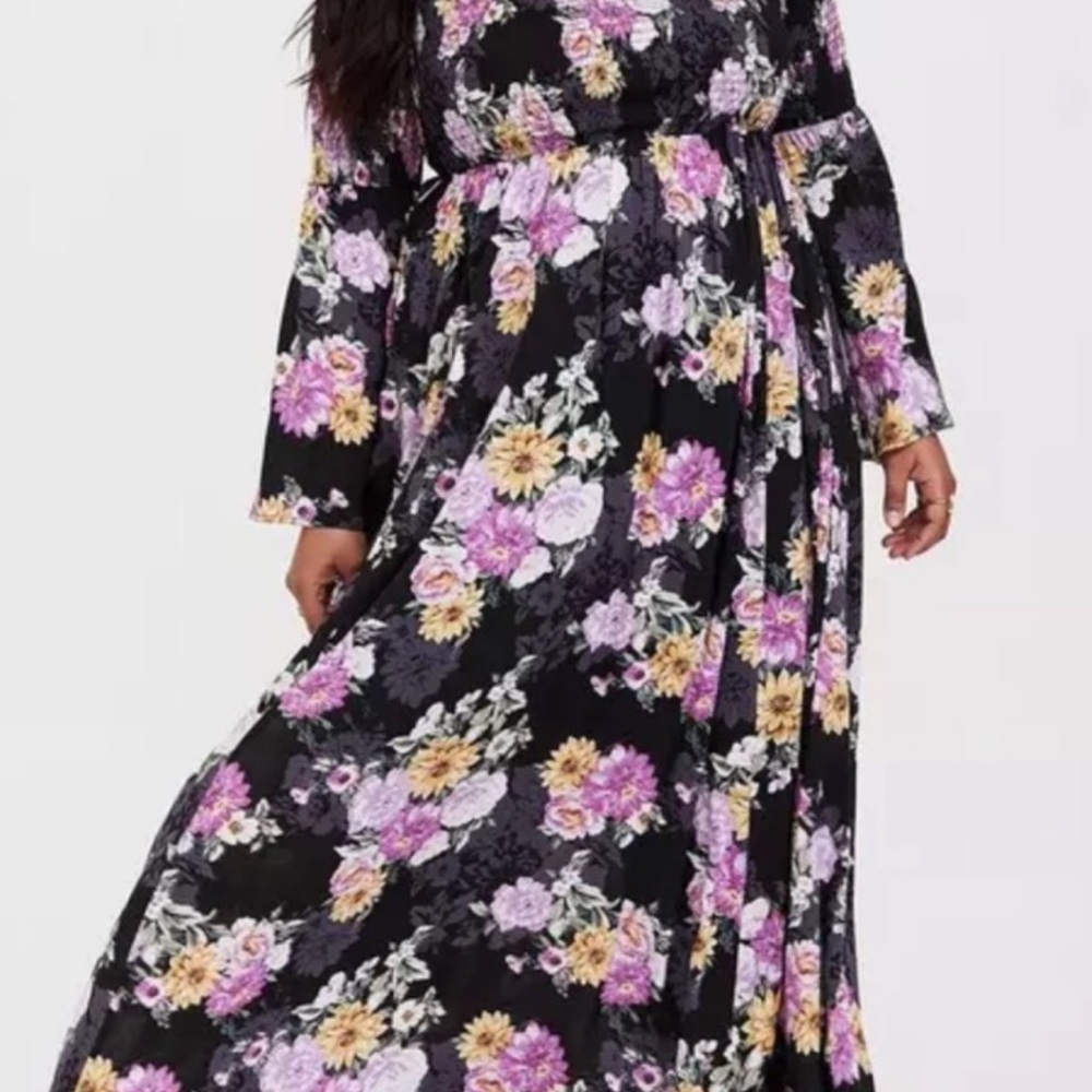 Torrid Black Floral Long Sleeve Dress